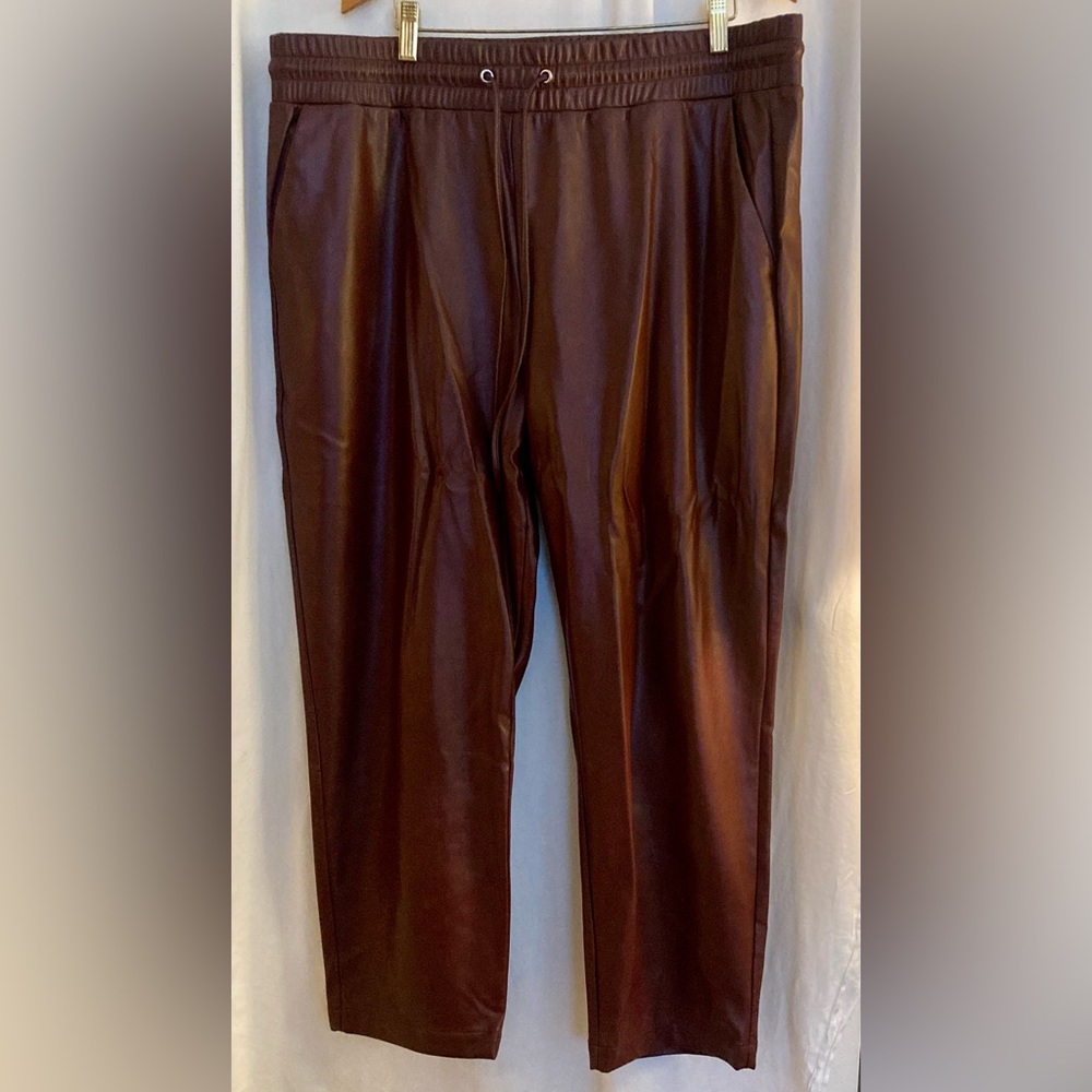 LOFT Brown Faux Leather Wide Leg Pants Size XL